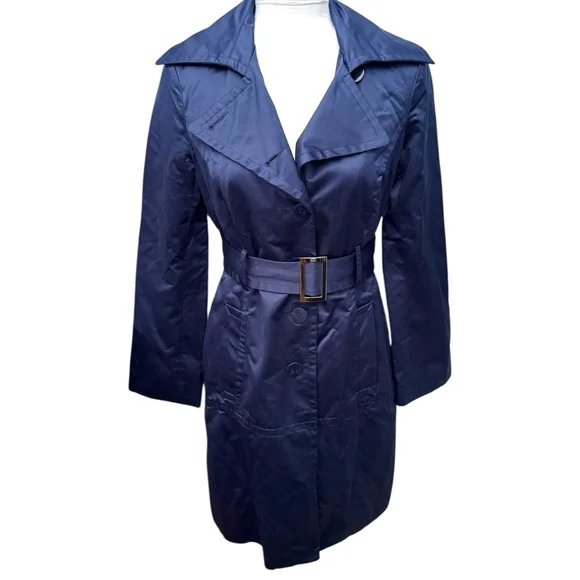 Bebe Women’s Navy Blue Belted Trench Coat Size Small Classic Double Breasted Y2K - Picture 2 of 5